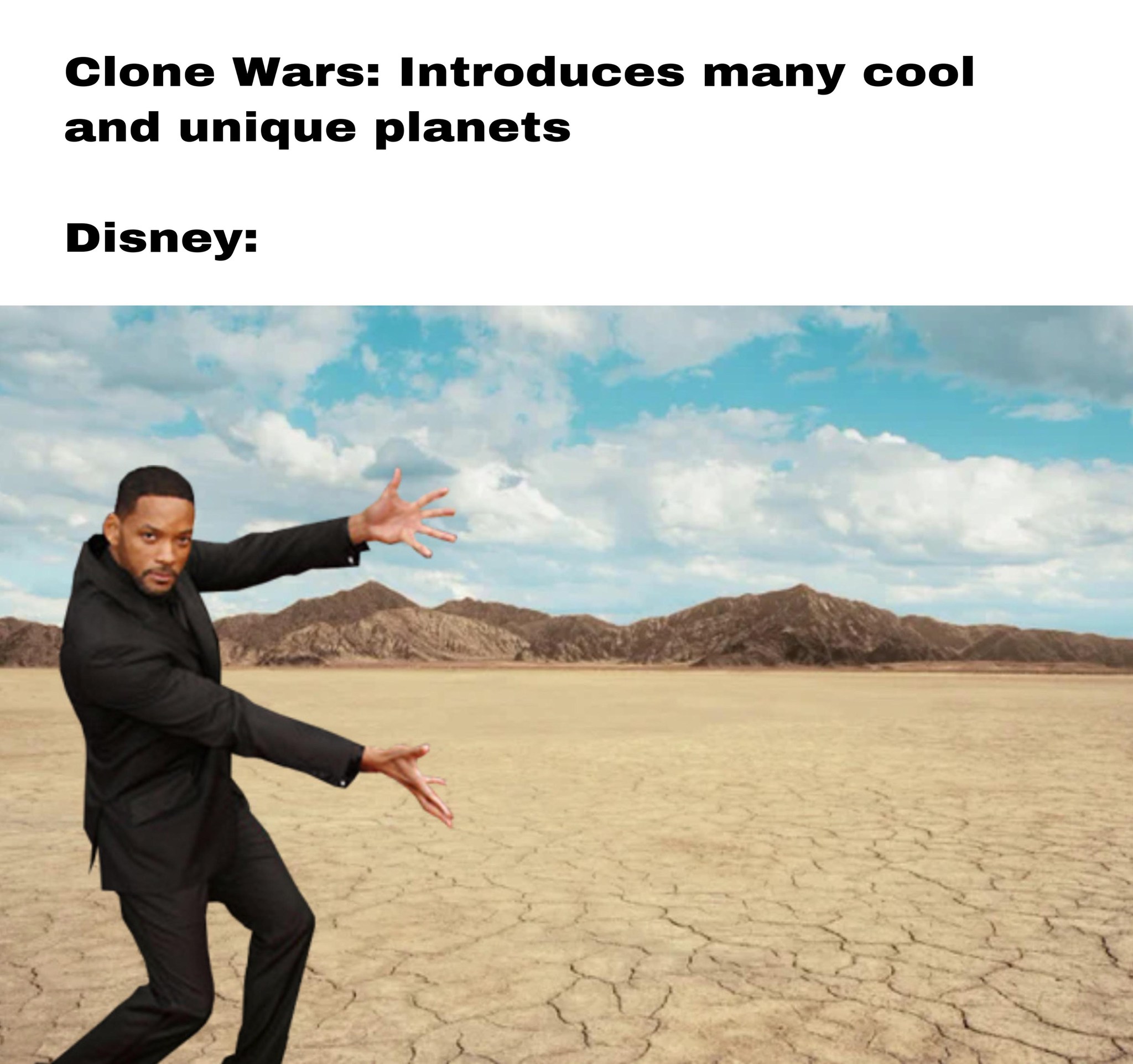 This meme is a humorous comparison between the Star Wars franchise and the Disney brand. It features an image of Will Smith from the movie "I Am Legend" standing in a desolate, post-apocalyptic wasteland, with the text "Star Wars: Because you demanded more explosions" and "Disney: Because you demanded more merchandising" above and below the image, respectively. The meme pokes fun at the idea that Disney's focus on merchandising and consumerism has led to a decline in the quality of the Star Wars franchise.